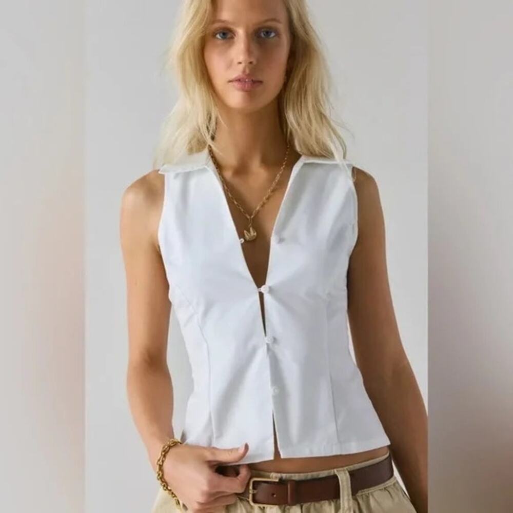 NWT Urban Outfitters Party Girl Cotton Blend Button Down Tank White Size S